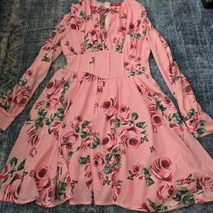 Pink Floral Long Sleeve Dress